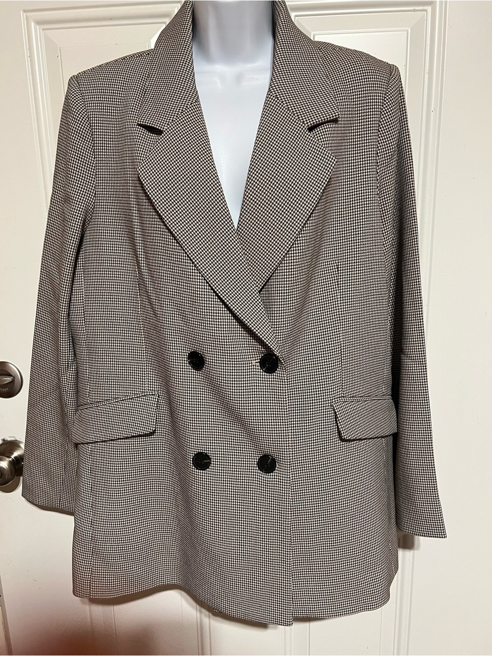 City Chic Women's Double-Breasted Houndstooth Blazer - Black & White